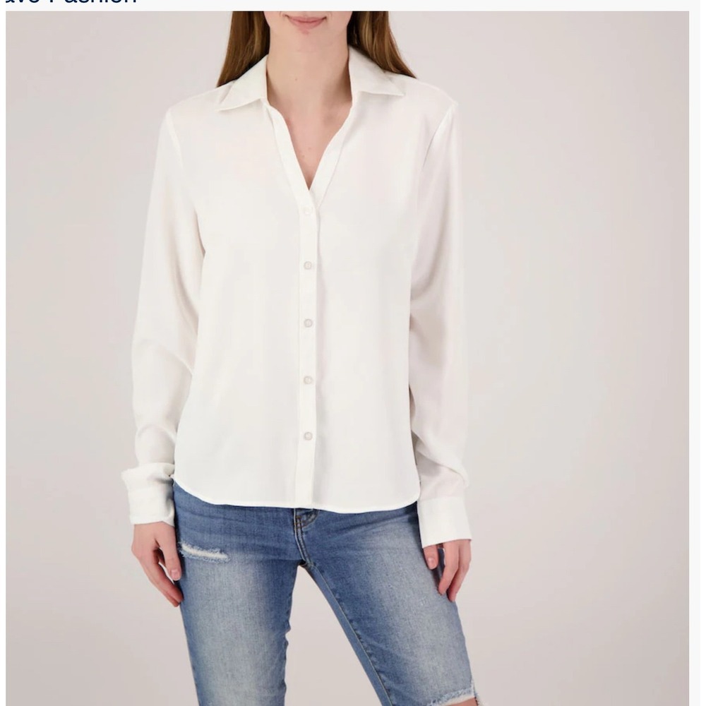 HAVE White Long Sleeve Collared Button Front Shirt Women's Size M‎